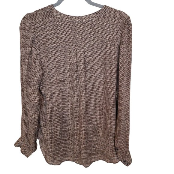 Vince Womens 10 Brown Diagonal Print Long Sleeves V-Neck Placket Silk Blouse - Picture 10 of 10